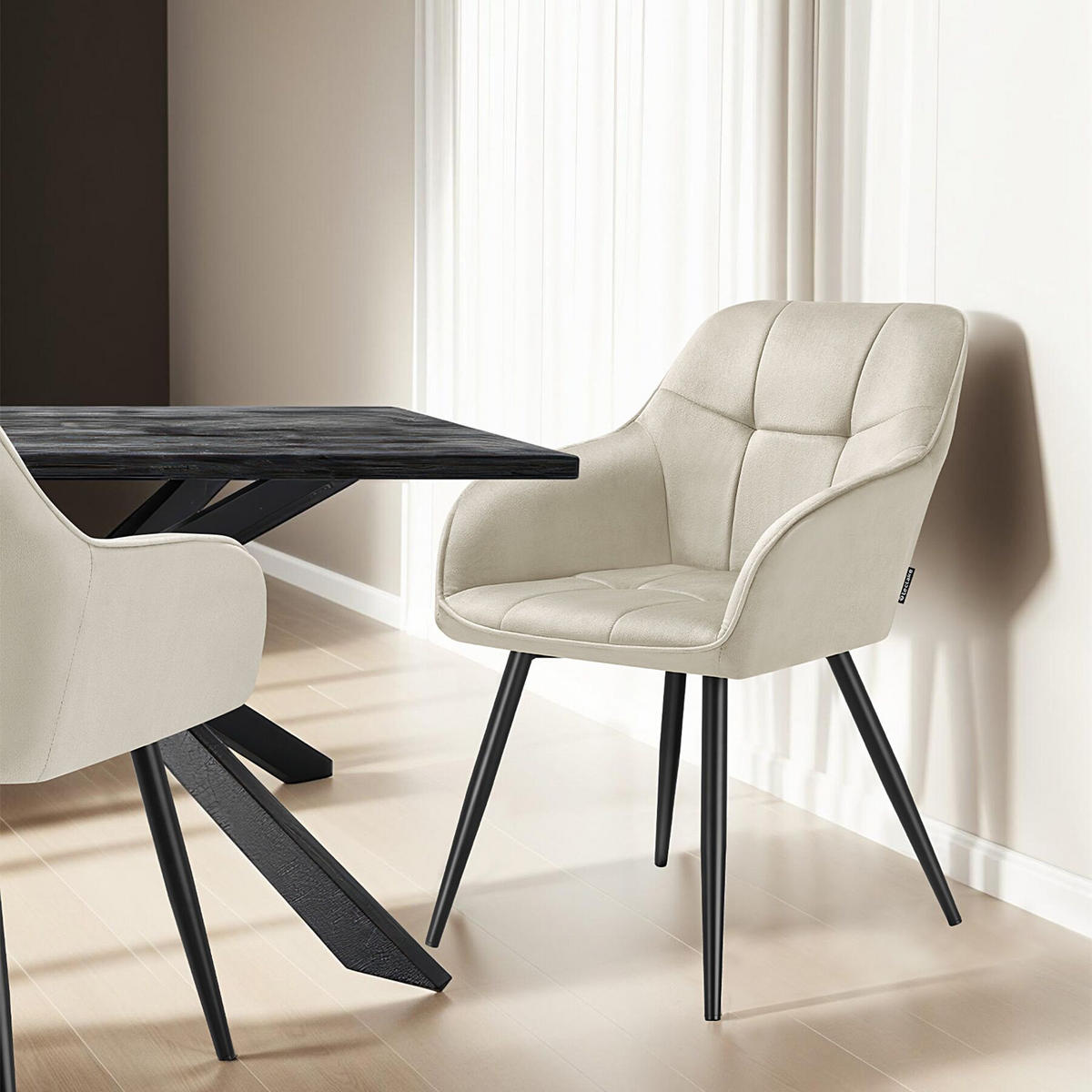 ESSZIMMERSTUHL 4er Set Marilyn 58 x 62 x 82 cm creme/schwarz - Creme/Schwarz, Kunststoff (58/82/62cm) - tectake