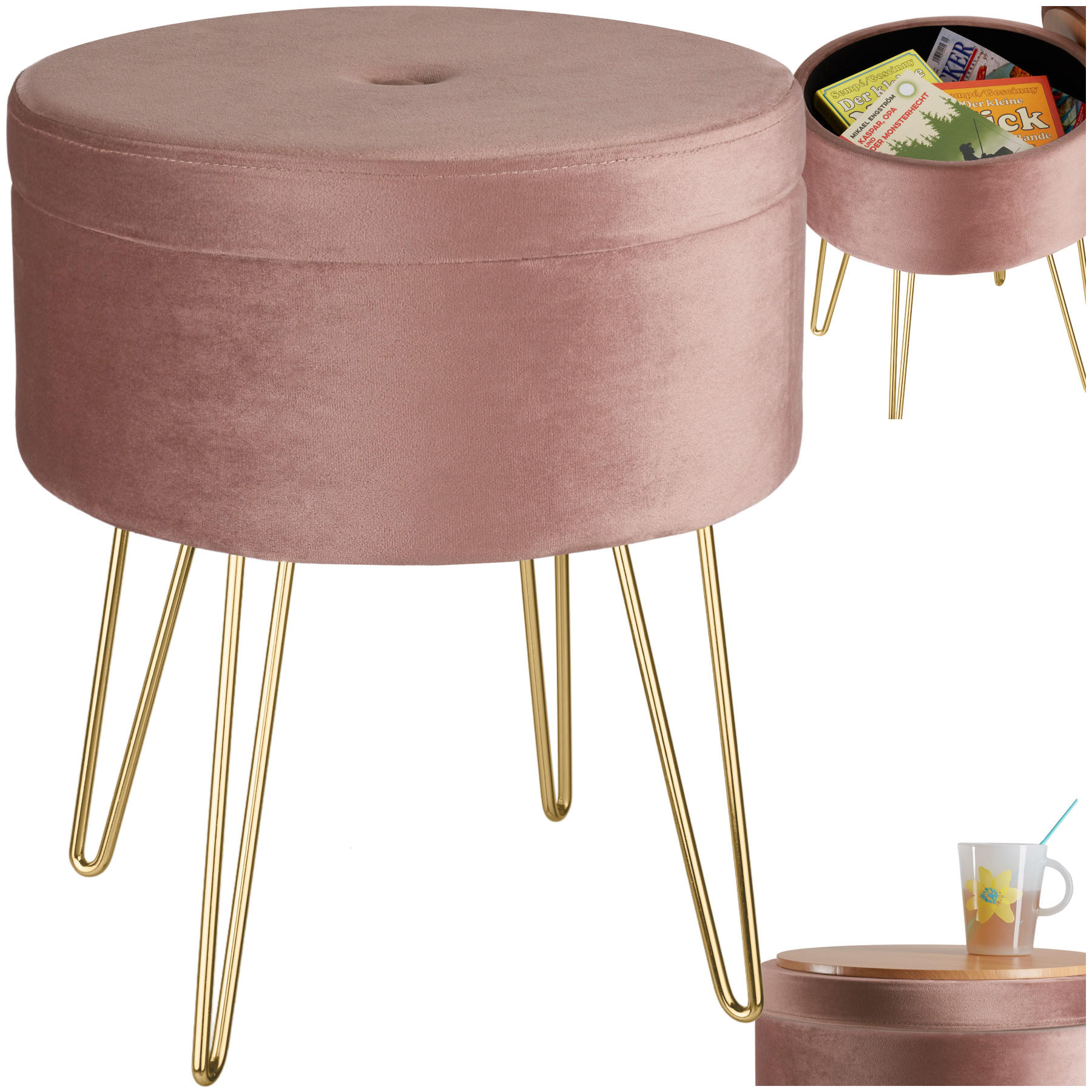 SITZHOCKER mit Stauraum Ava,37,5 x 44,5 cm,rosa - Rosa, Holz (37.5/44.5/37.5cm) - tectake