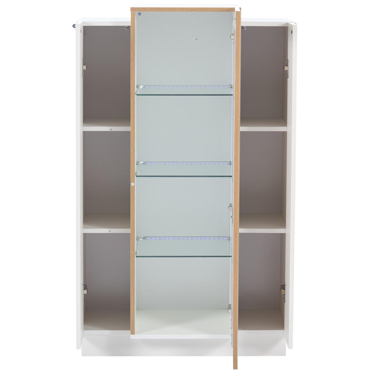 VITRINA 74/40/120 cm, bela/naravna, z LED in prosojnimi vratci - bela, leseni material (74/120/40cm) - BEAOK