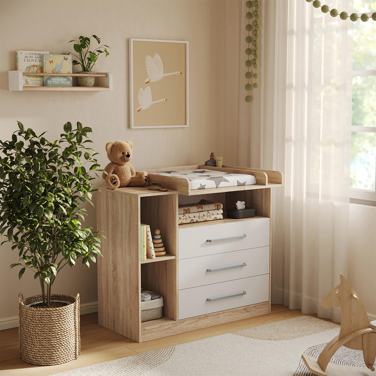 WICKELKOMMODE Olina, Sonoma/Weiß, 110 x 93 cm - Weiß/Sonoma Eiche, Holzwerkstoff (110/93/50cm) - Vicco
