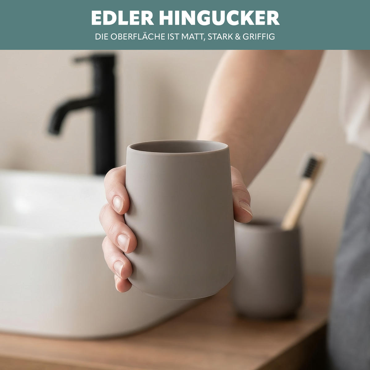 BECHER-SET TESERO 2tlg., Soft-Touch, taupe - Taupe, Kunststoff (8.5/10.5/8.5cm) - eluno