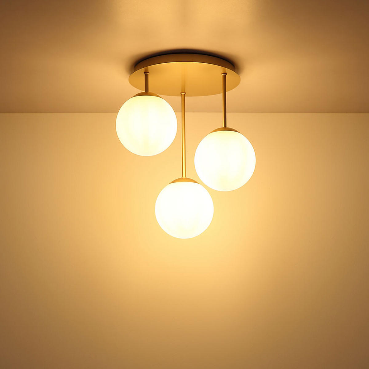 DECKENLEUCHTE HARMON Metall Champagner matt Glas opal 3x E14 - Champagner, Glas (34/32.5/40cm) - Globo Lighting