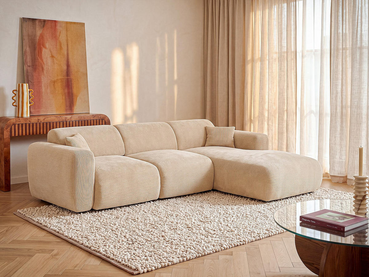 SOFA - 5 Personen - samt - beige Pogni - Beige, Textil (280/165cm) - Vente-Unique