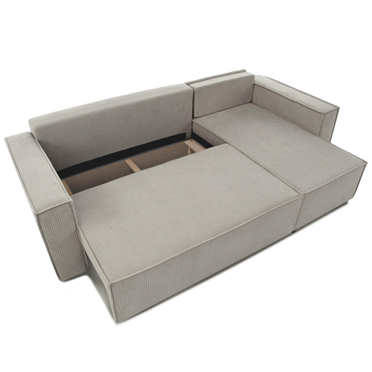 ECKSCHLAFSOFA Neapol mit Bettkasten, 255 cm, Cord-Stoff, Cappuccino - Schwarz/Cappuccino, Textil (256/148cm) - Beautysofa