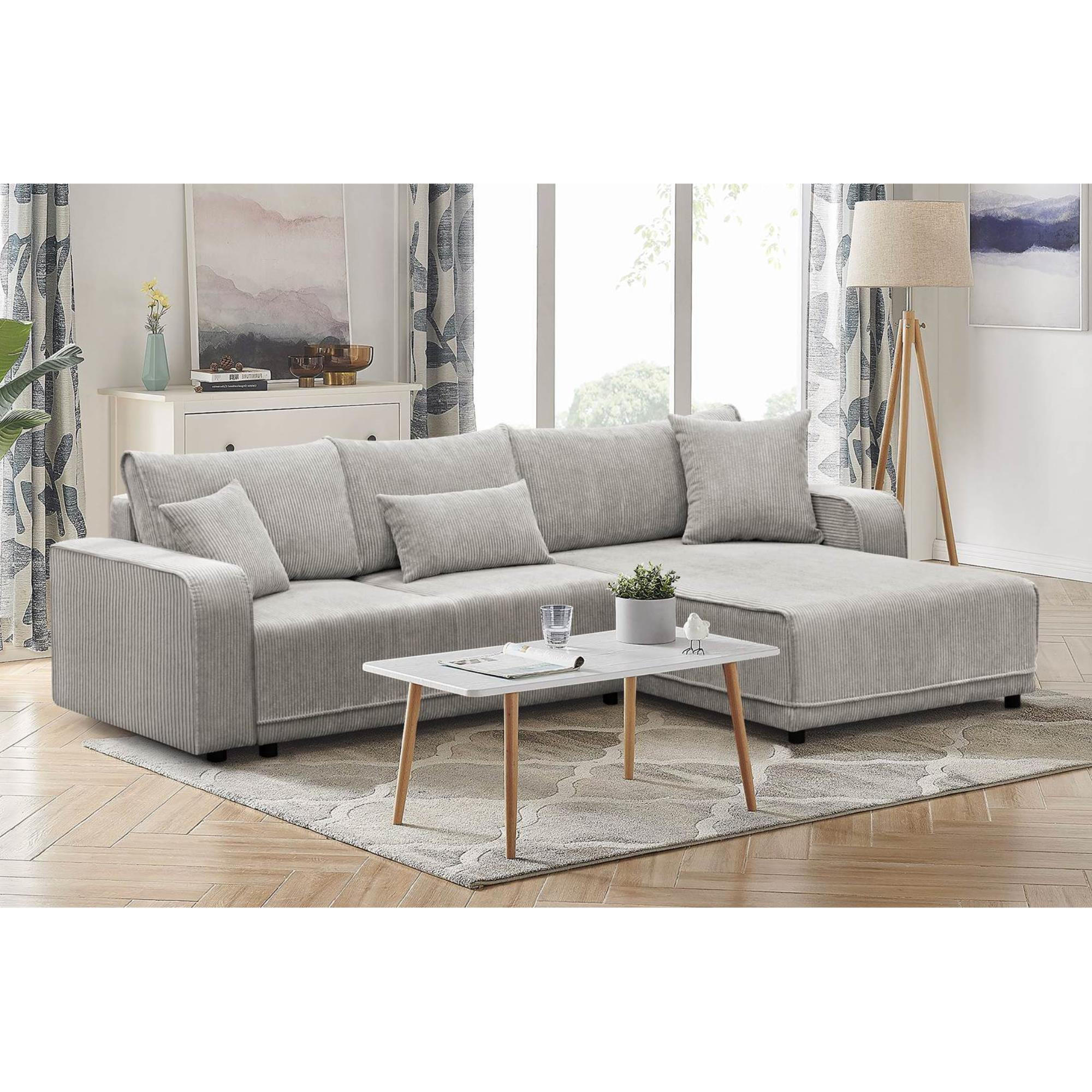 ECKSCHLAFSOFA Primo L beige - Beige/Schwarz, Textil (290/185cm) - Beautysofa