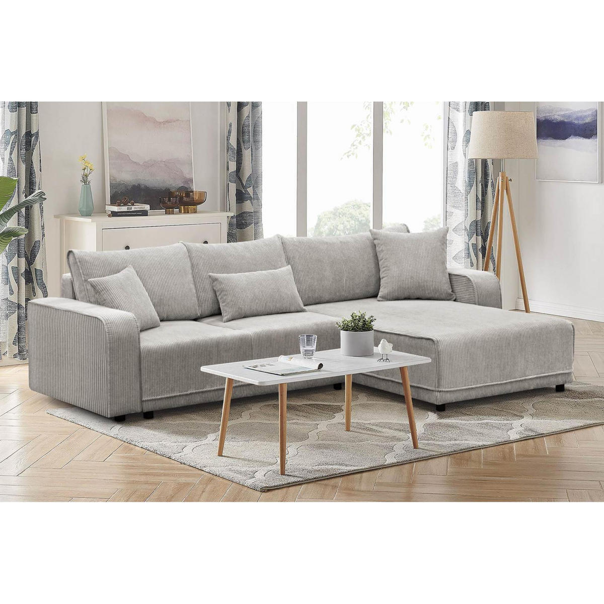 ECKSCHLAFSOFA Primo L beige - Beige/Schwarz, Textil (290/185cm) - Beautysofa