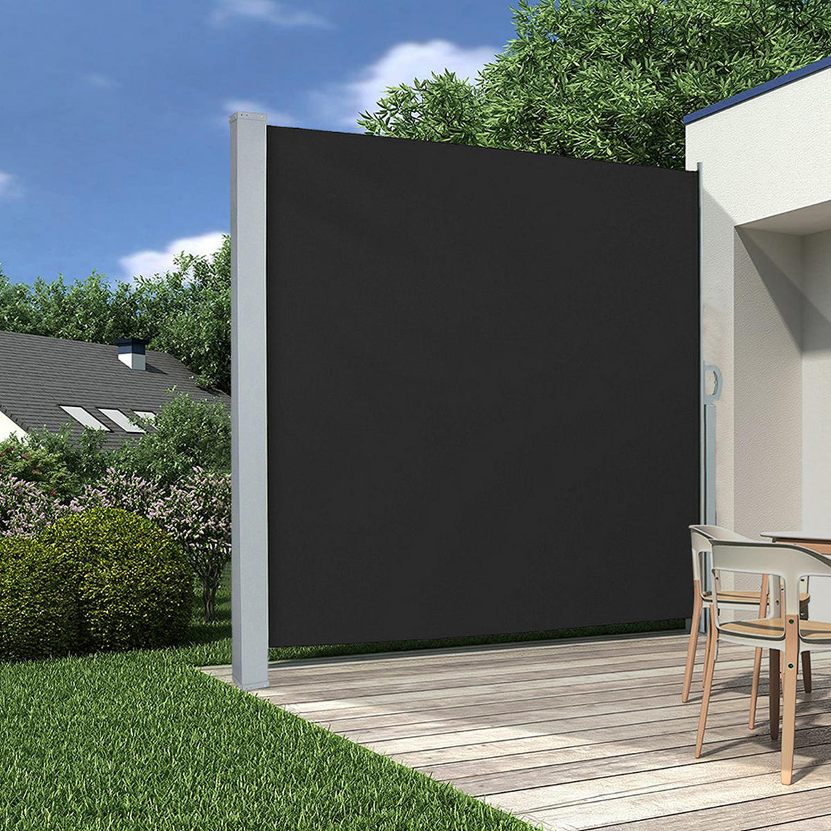 SEITENMARKISE für Privatsphäre Outdoor-Retraktabile - Schwarz, Metall (400/180cm) - Livingandhome