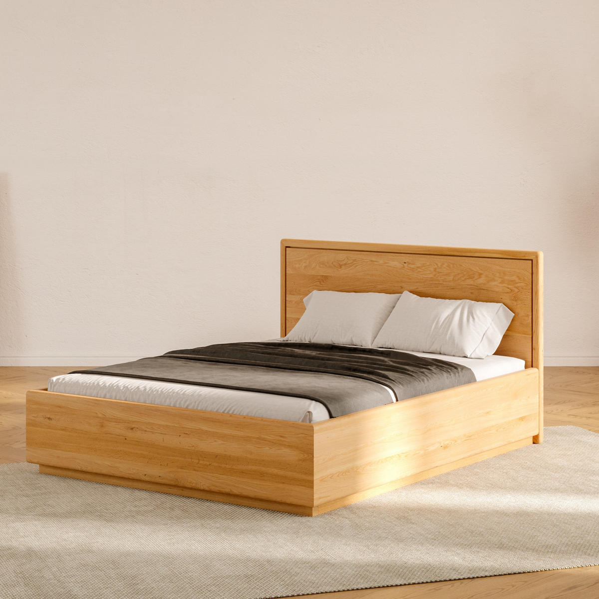 MASSIVHOLZBETT Linea aus Eiche mit Bettkasten 160x200 cm - Eichefarben/Naturfarben, Holz (160/200cm) - Danzz