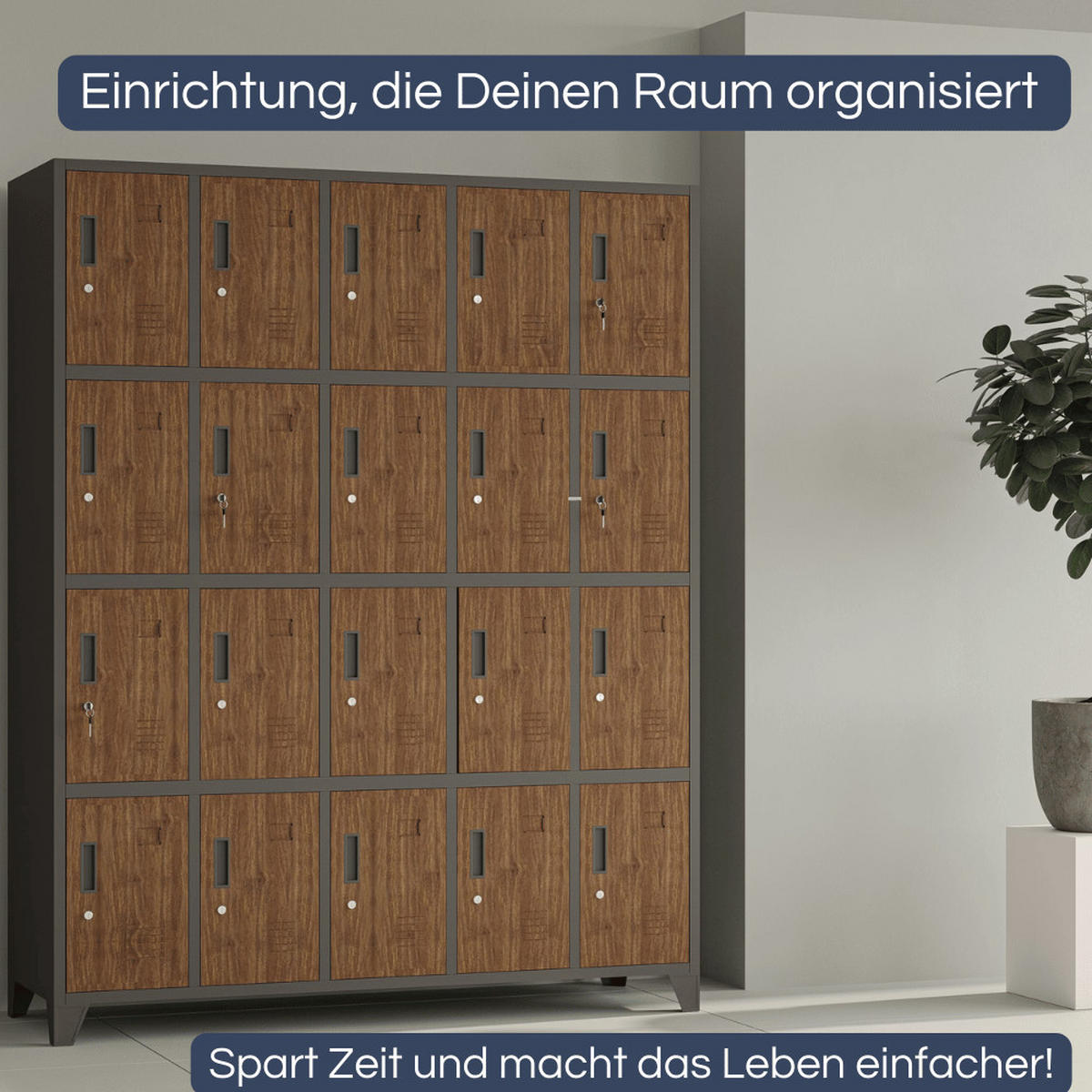 SCHLIESSFACHSCHRANK Spind TAMPA 20 Fächer172x136x45cm Anthrazit-Nussbaum - Anthrazit, Metall (136/172/45cm) - DELUKE