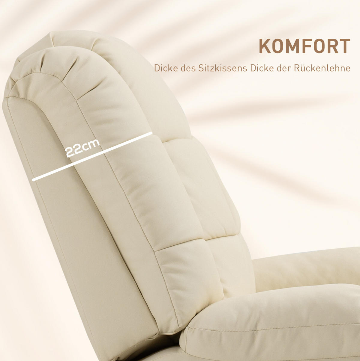 MASSAGESESSEL 94/99/99 cm in Cremeweiß mit Liegefunktion und 8-Punkt-Massage - Creme, Kunststoff (99/99/94cm) - Flora Grace