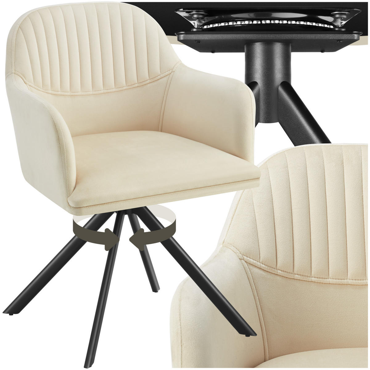 DREHSTUHL Lona 56 x 59 x 81 cm crème/schwarz - Creme/Schwarz, Textil (56/81/59cm) - tectake