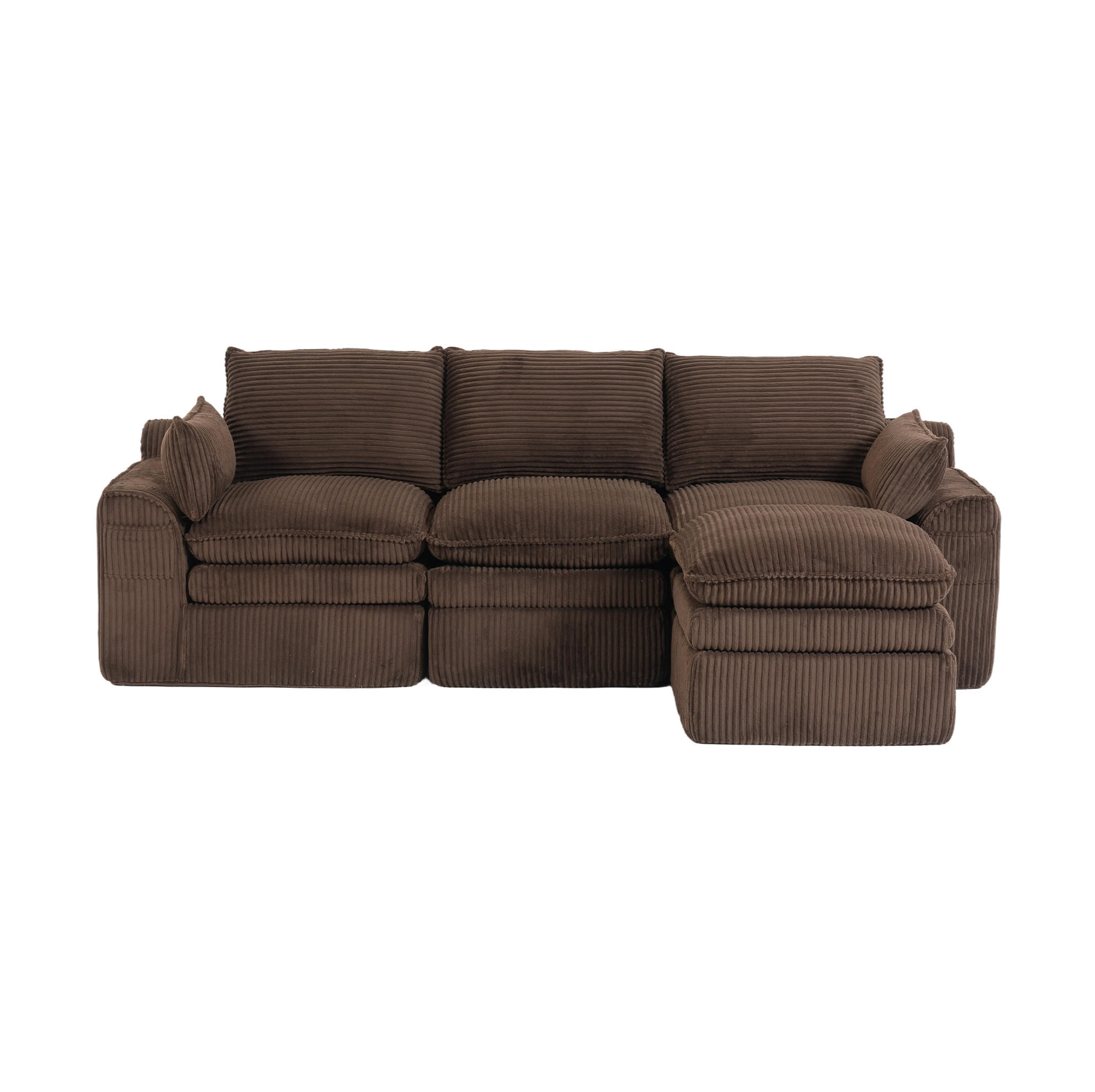 3-SITZER-KORDSOFA 263/167/85 cm mit Hocker, Kissen, Seitentaschen und Federkern, Braun - Braun, Textil (263/85/167cm) - Redom