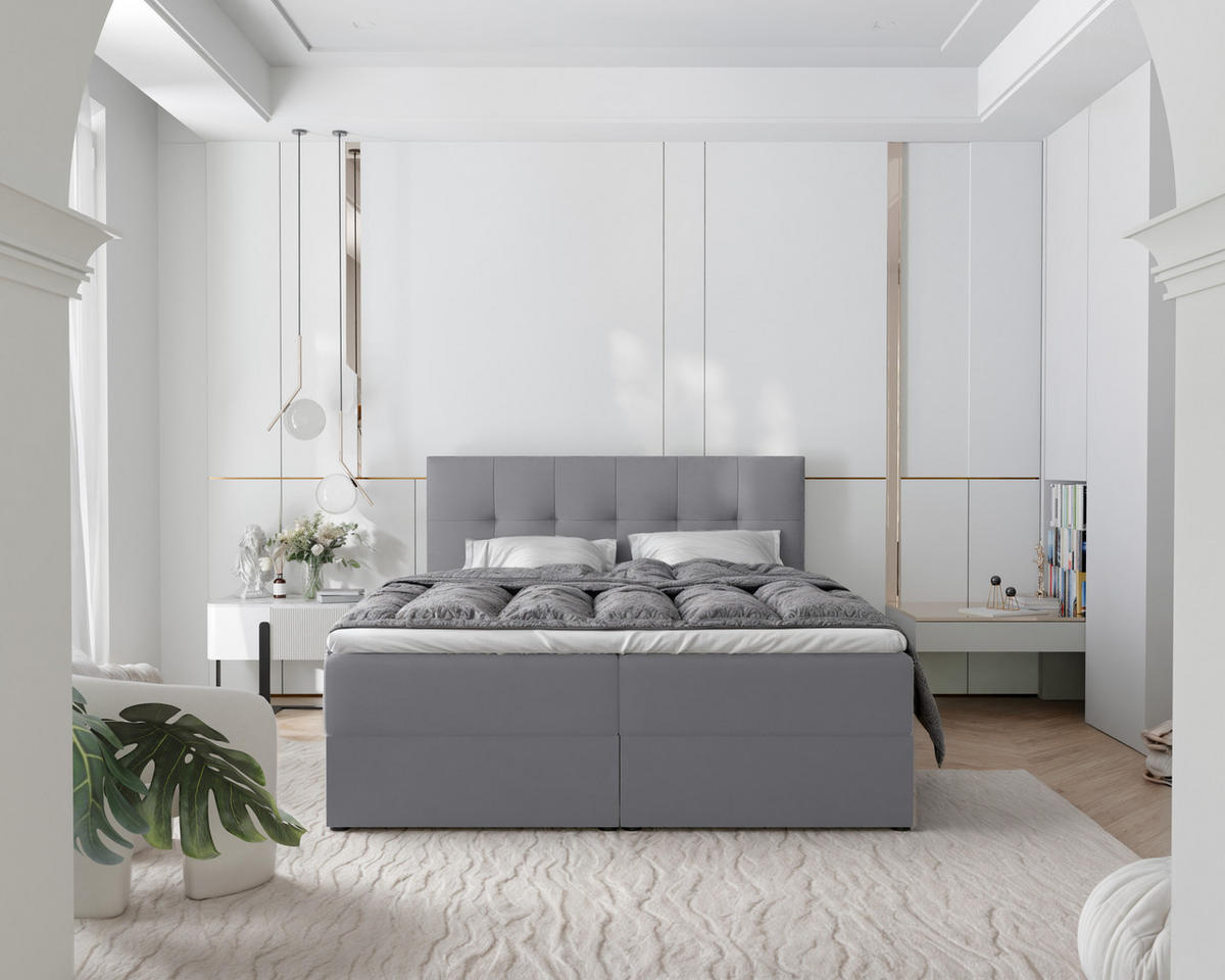 BOXBETT RENZO 200/200 cm mit Matratze und Topper, Hellgrau - Hellgrau, Holzwerkstoff/Textil (200/200cm) - Idohome
