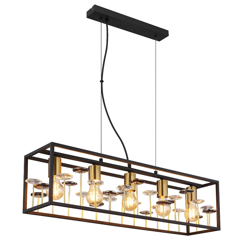 LED HÄNGELEUCHTE Metall Schwarz Rauchkristalle 5-flammig - Schwarz, Metall (77/18/120cm) - Globo Lighting