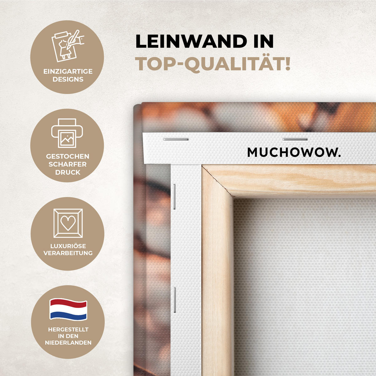 LEINWANDBILD Vogel - Zweig - Winter - Tiere - Schnee Gemälde 60x40 cm - Bernsteinfarben, Textil (60/40cm) - MuchoWow