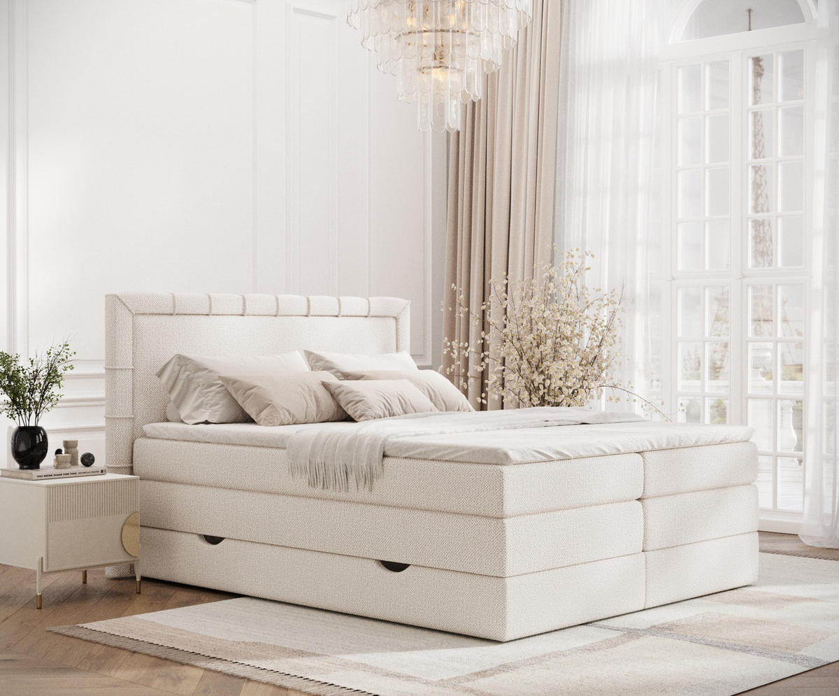 BOXSPRINGBETT Rosabel Creme 180/200 cm mit Matratze und Topper - Creme/Schwarz, Holz/Holzwerkstoff (180/200cm) - Maison de Reve