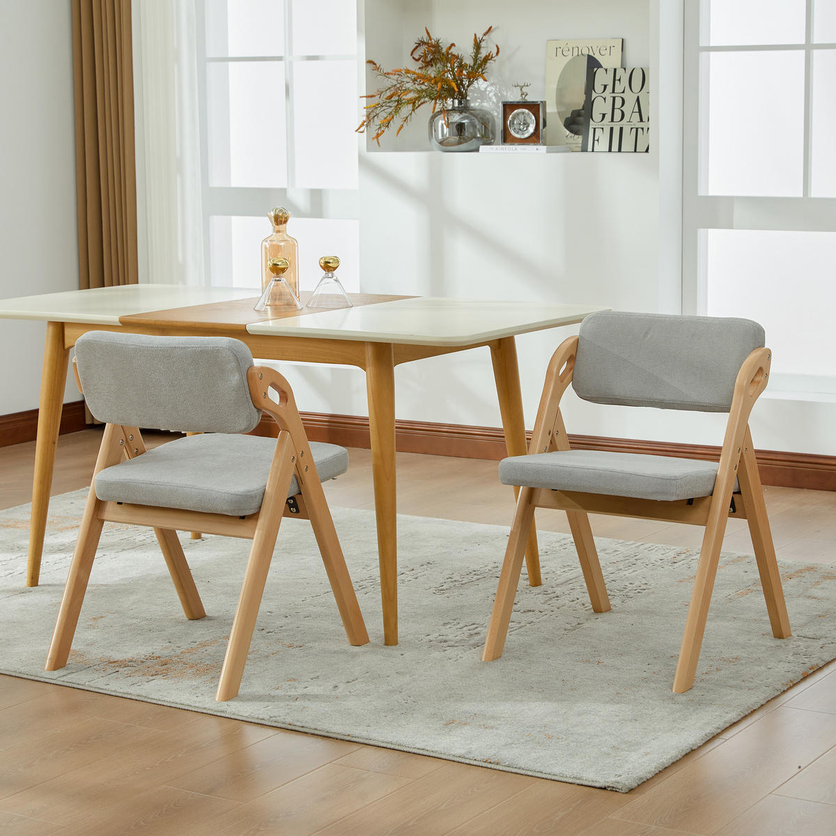 KLAPPSTUHL DE-36858 2er-Set mit Buchenholzgestell Grau - Grau, Holz (52/77/59cm) - ComfortXL