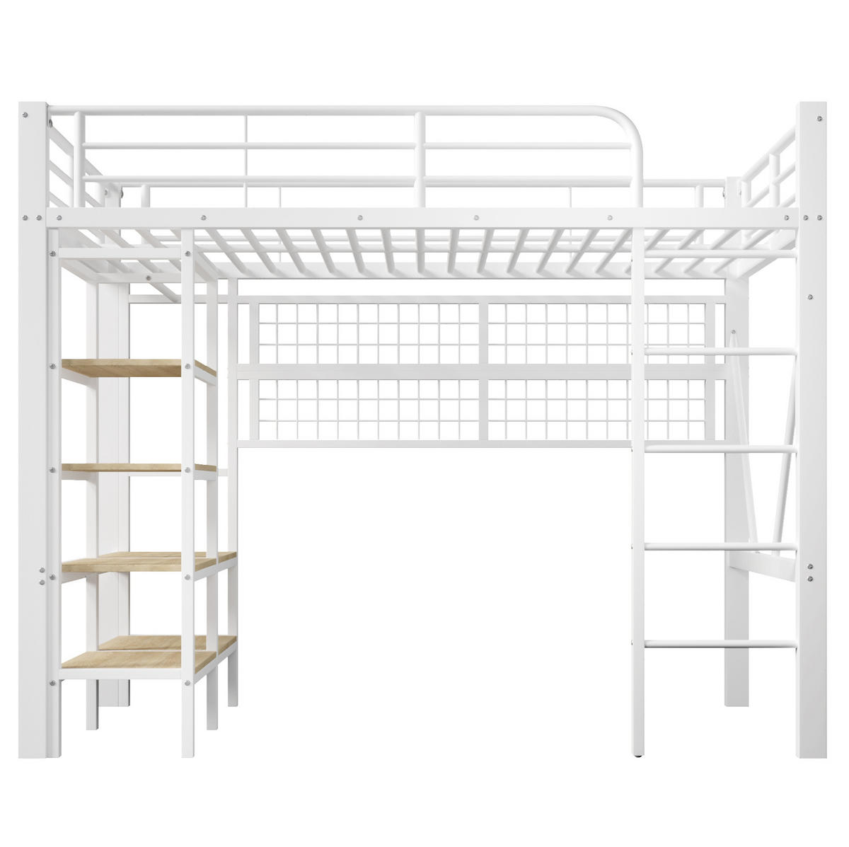 HOCHBETT aus Metall und MDF 90x200 cm in Weiß mit LED & Ablagefach - Weiß, Metall (90/200cm) - Modfu