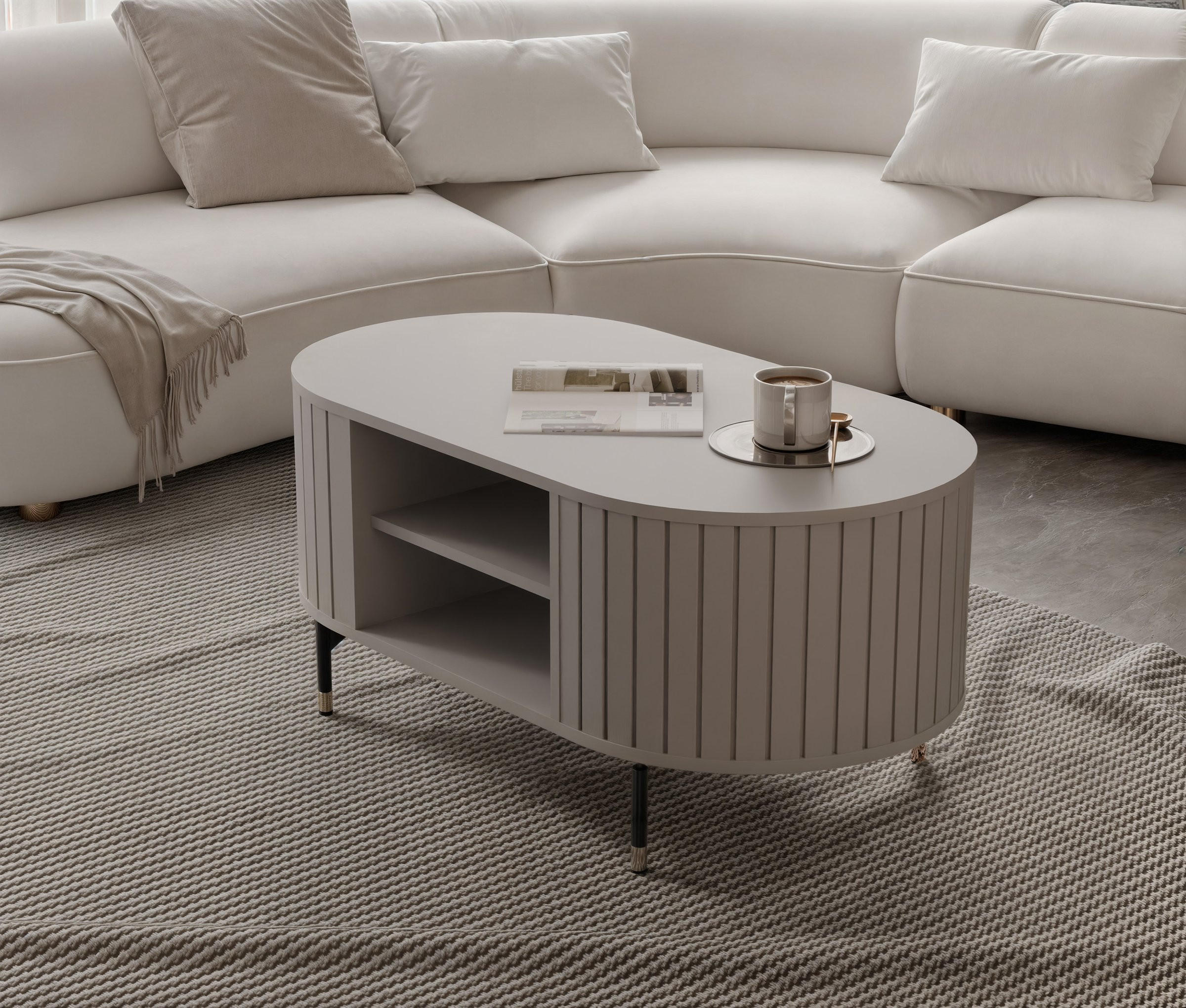 COUCHTISCH geriffelt, mit Ablage, Kaschmir - Kaschmir, Holzwerkstoff (47/104/56cm) - Idohome
