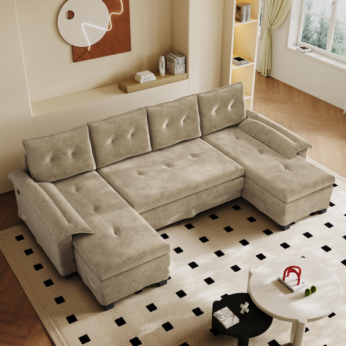 WOHNLANDSCHAFT Kamel 278/127/87 cm 4-Sitzer Modular mit USB-Ladefunktion - Cognac, Textil (278/87/127cm) - PANGIVO