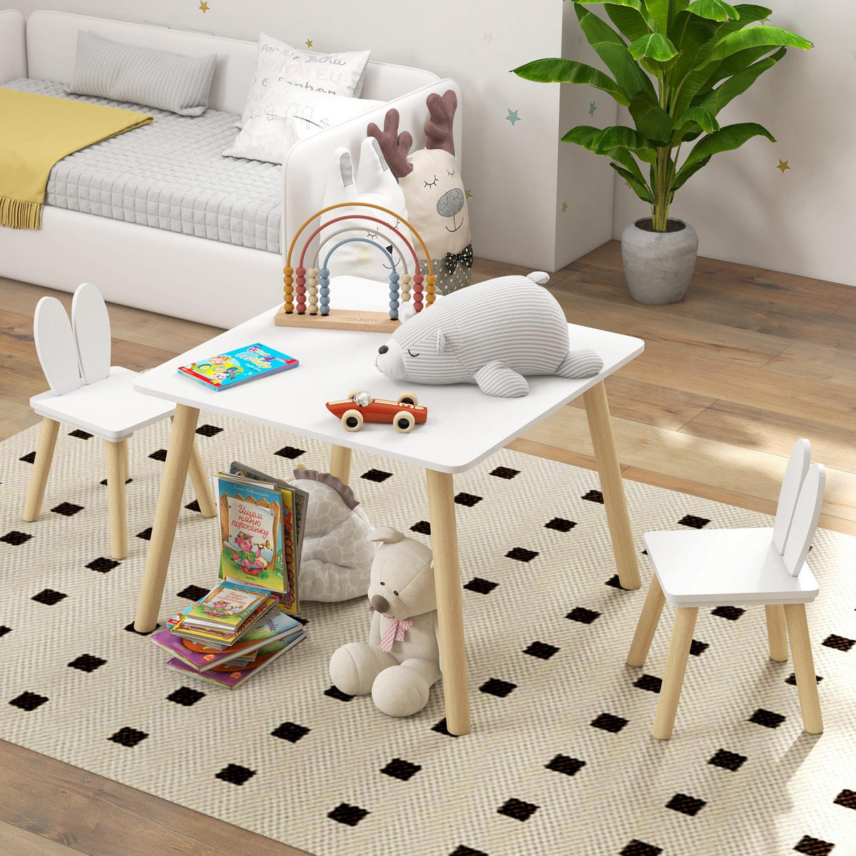KINDERSITZGRUPPE DE-17515 Hasenohren-Design mit Stauraum Weiß - Weiß, Holzwerkstoff (60/44/60cm) - ComfortXL