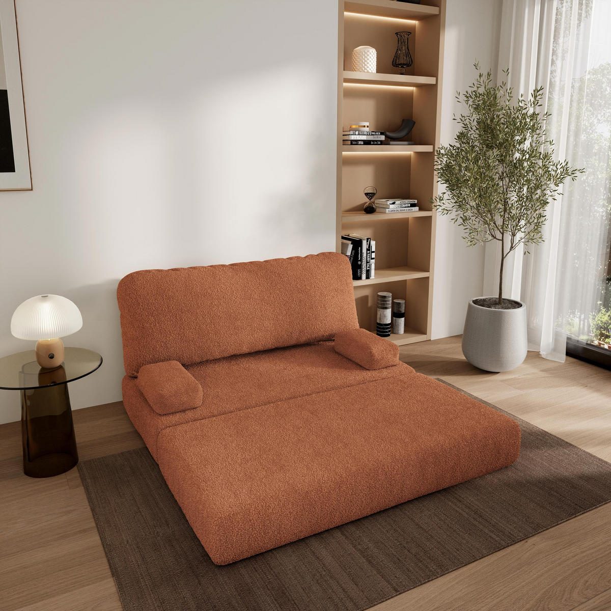 POHOVKA z pěny KESTE s funkcí spaní Buklé látka Měděná - pomerančová/měděná, textil (140/86/60cm) - MASSENO