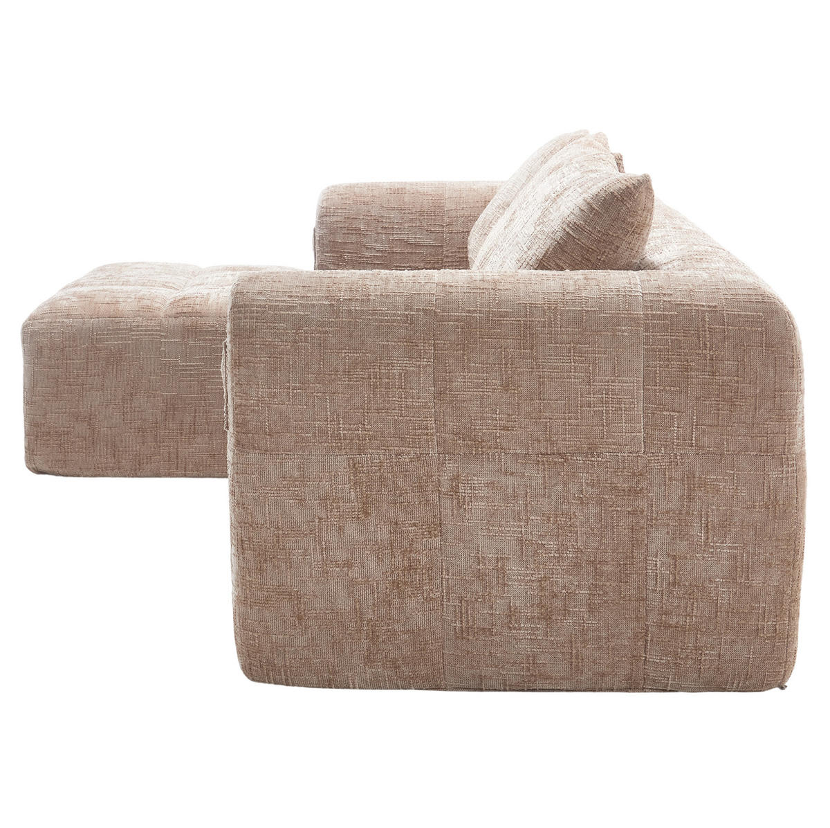 ECKSOFA 250/158/60 cm ohne Montage mit Chaiselongue, Seitentaschen und 3 Kissen aus Chenille, Khaki - Naturfarben, Textil (158/250cm) - Redom