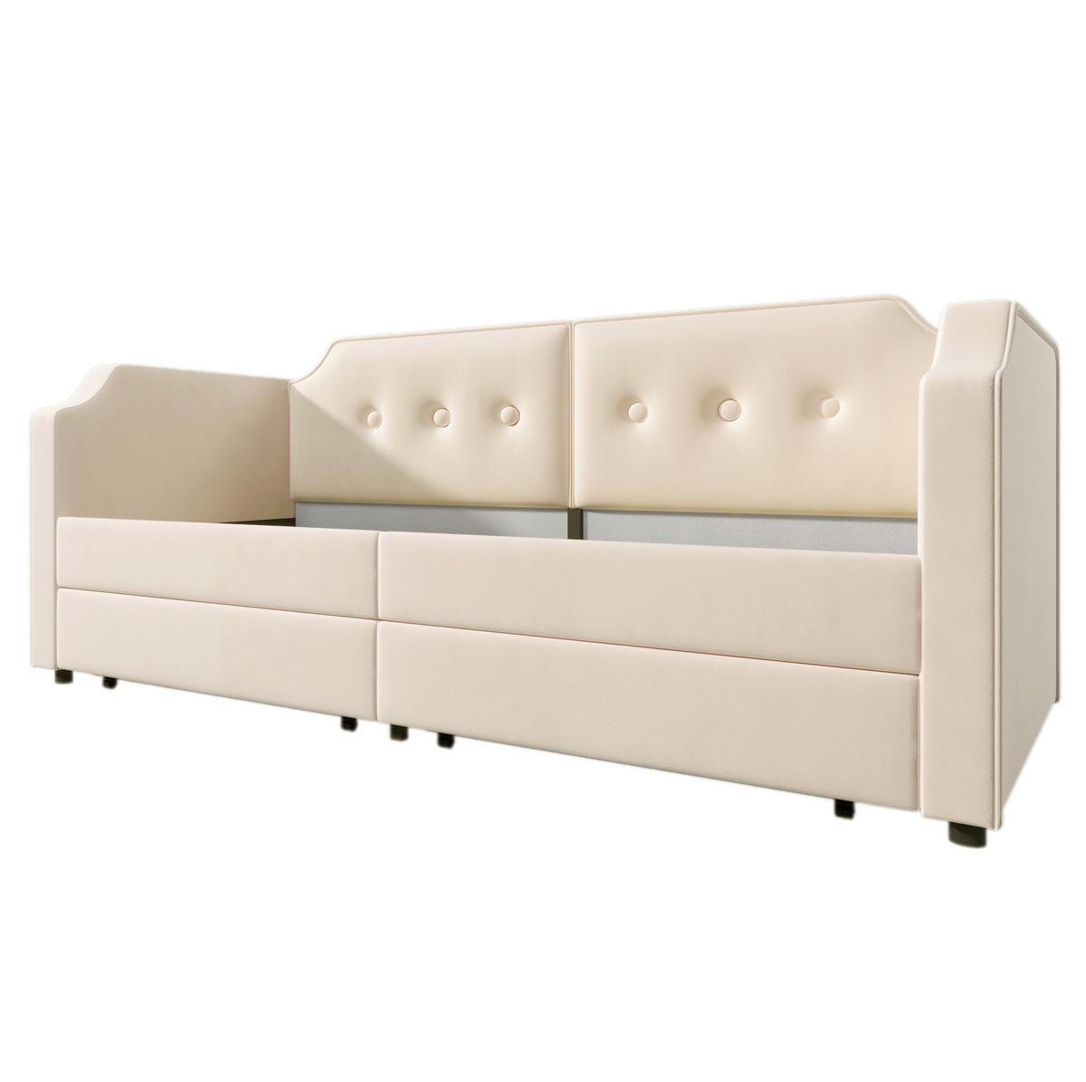 POLSTERBETT 90/200 cm aus Samt mit 2 Schubladen und USB- und Type-C-Anschlüssen - Beige, Textil (90/200cm) - Flora Grace
