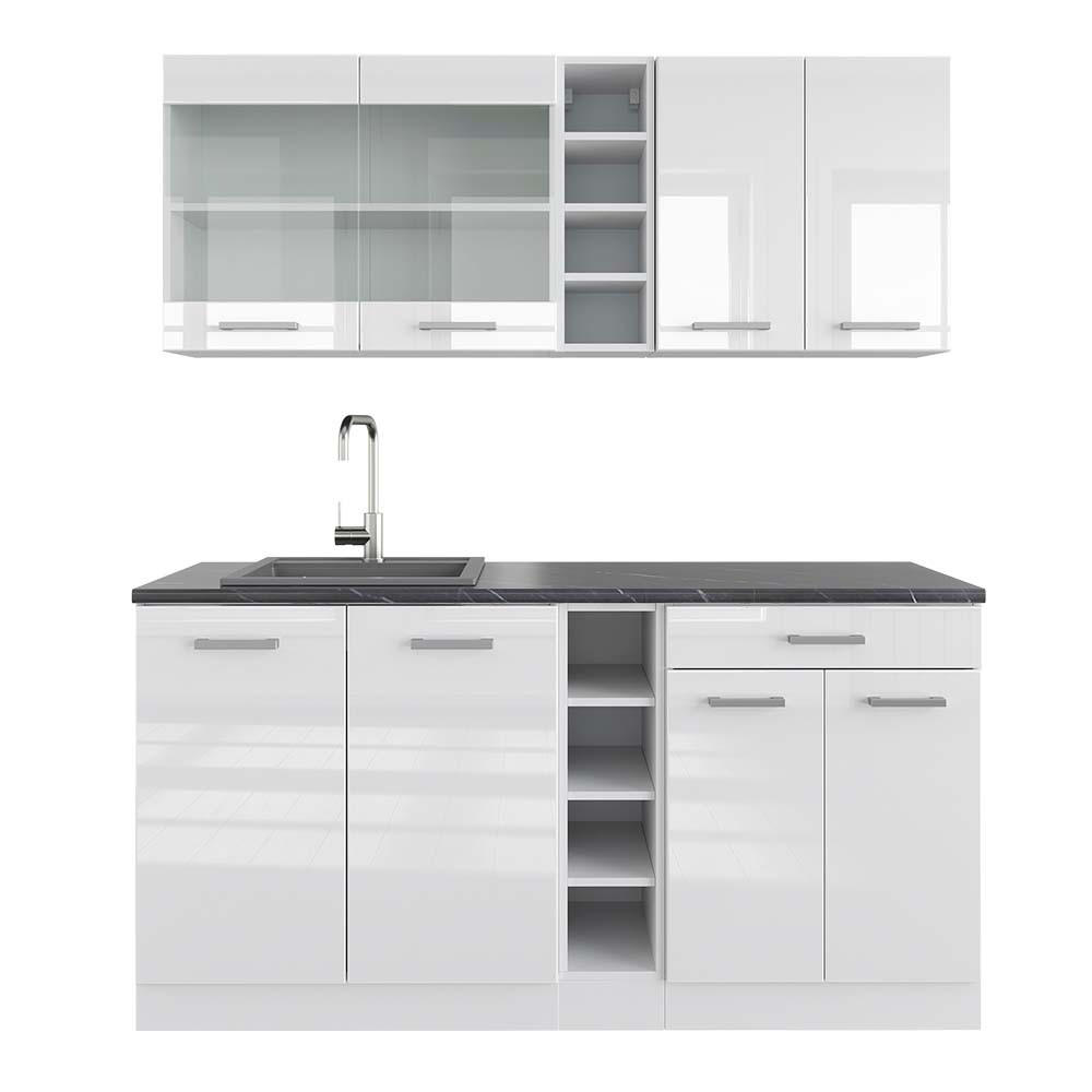 SINGLEKÜCHE R-Line Weiß Hochglanz/Weiß 160 cm, AP Anthrazit - Weiß Hochglanz/Weiß, Holzwerkstoff (160/81.6/60cm) - Vicco
