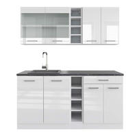 SINGLEKÜCHE R-Line Weiß Hochglanz/Weiß 160 cm, AP Anthrazit - Weiß Hochglanz/Weiß, Holzwerkstoff (160/81.6/60cm) - Vicco
