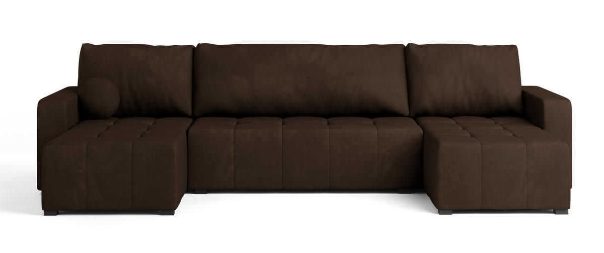 WOHNLANDSCHAFT TOLARI Braun Plüsch-Stoff mit Schlaffunktion - Braun, Holz (295/85/140cm) - MASSENO