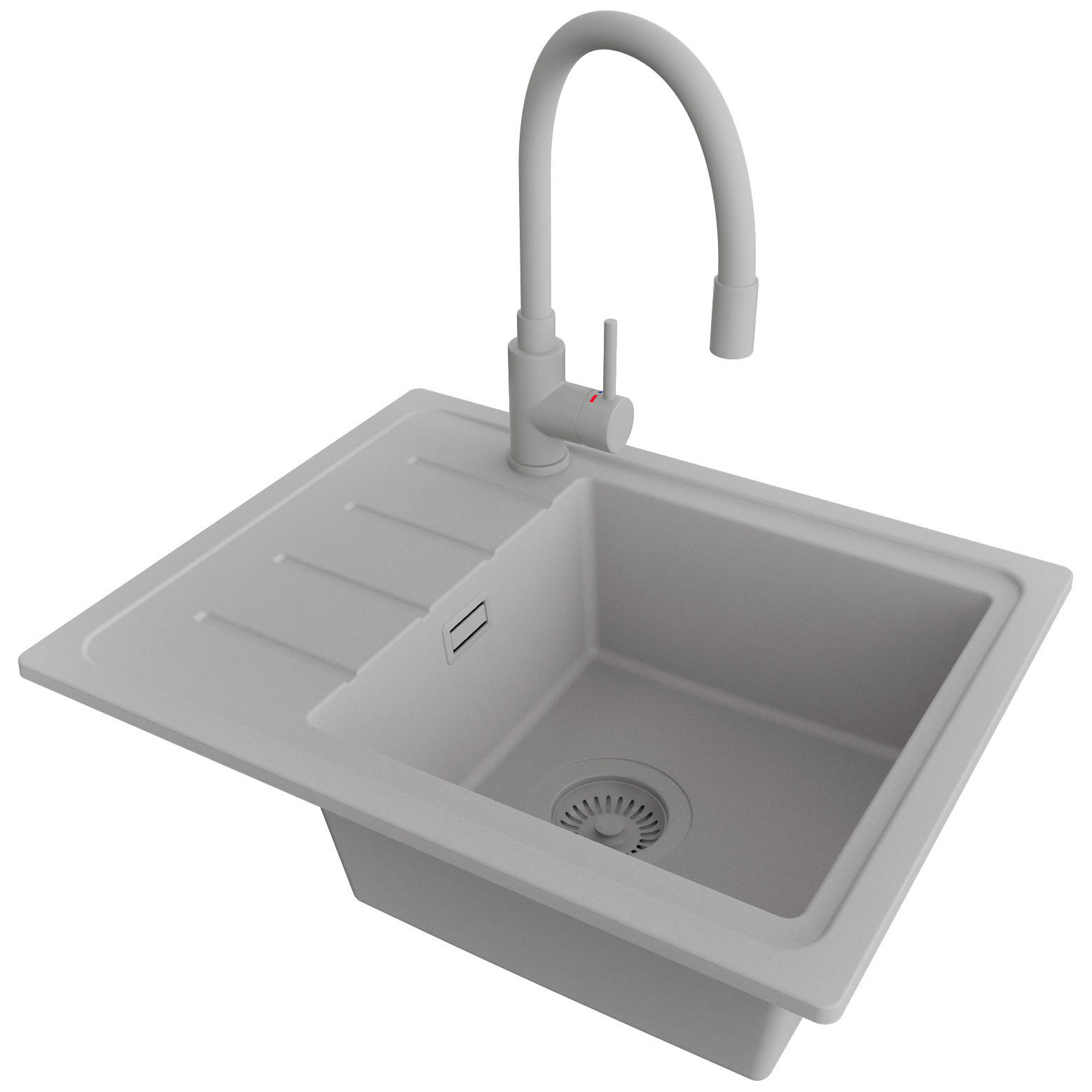 GRANITSPÜLE Kopenhagen Easy, 2-er set Grau 55/44 cm 1 Becken + Küchenarmatur 38/14 cm + Ablauf-Set ab 45er Unterschrank - Grau, Kunststoff (55/17/44cm) - Primagran