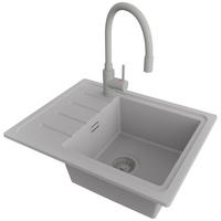 GRANITSPÜLE Kopenhagen Easy, 2-er set Grau 55/44 cm 1 Becken + Küchenarmatur 38/14 cm + Ablauf-Set ab 45er Unterschrank - Grau, Kunststoff (55/17/44cm) - Primagran