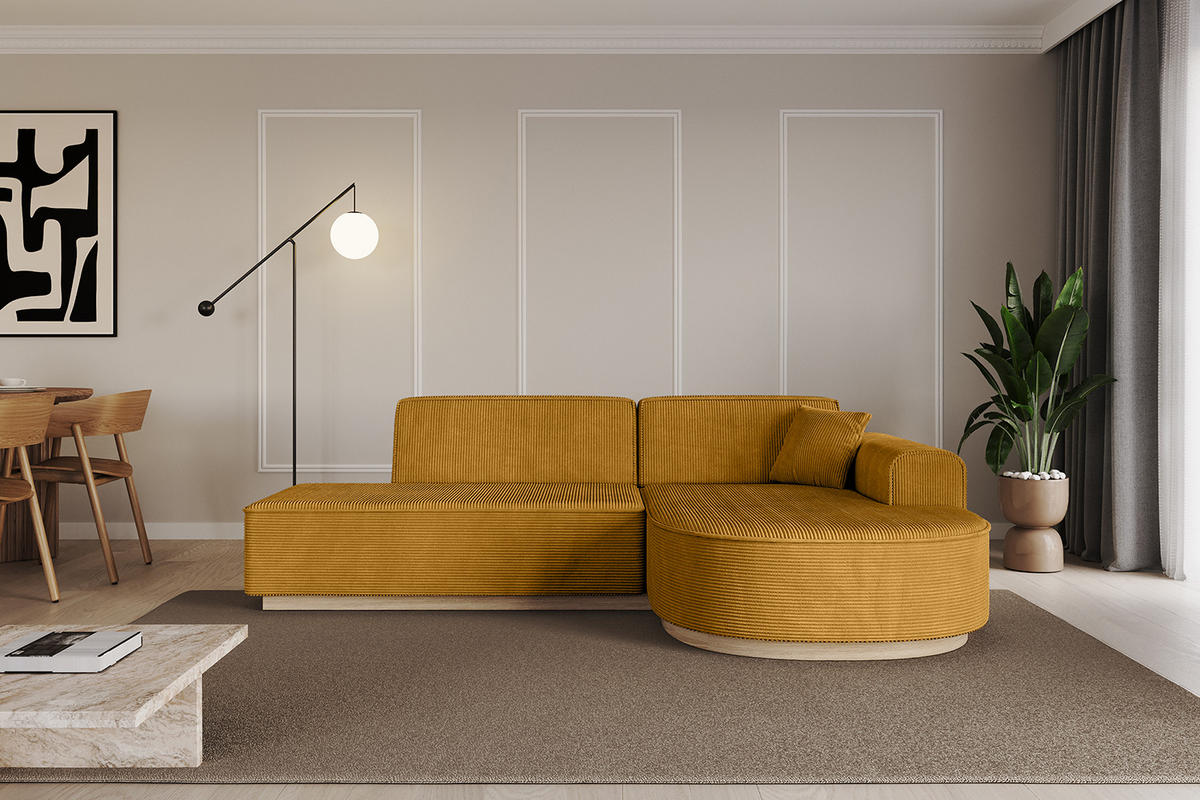 ECKSOFA Ottomane Rechts ARRIO-L1 - 243x171x83 cm Senfgelb - Currygelb/Gelb, Holzwerkstoff/Textil (243/171cm) - ALTDECOR