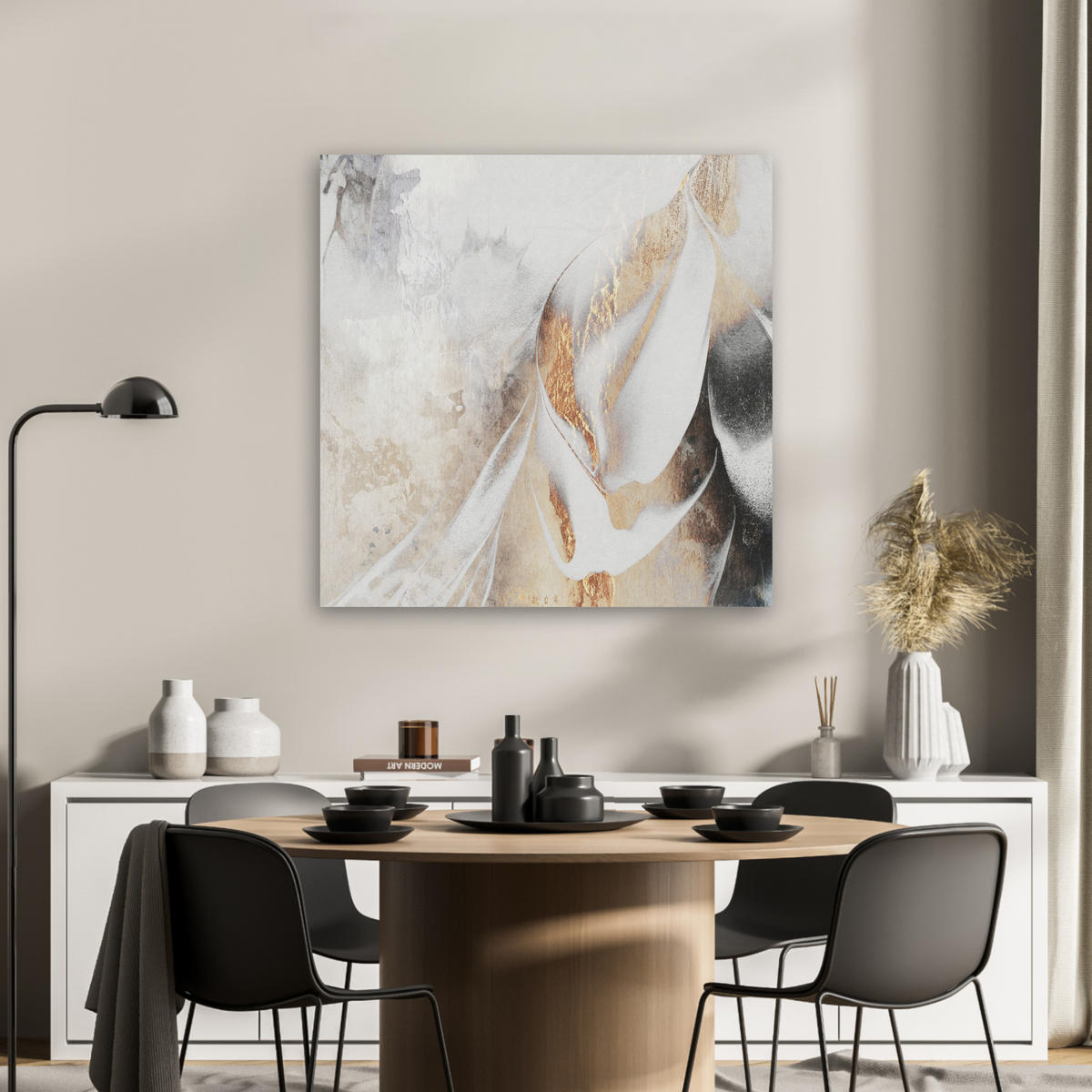 AKUSTIKBILD Luxus - Abstrakt - Gold - Weiß Akustikpaneele 80x80 cm - Goldfarben, Kunststoff (80/80/0.9cm) - MuchoWow
