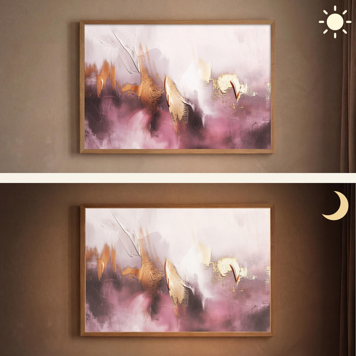 NÁSTĚNNÁ LAMPA S AKUMULÁTOREM Fialová - abstraktní - barva - zlatá 90x60 cm - světle fialová, kompozitní dřevo (90/60/8cm) - OnlyWow