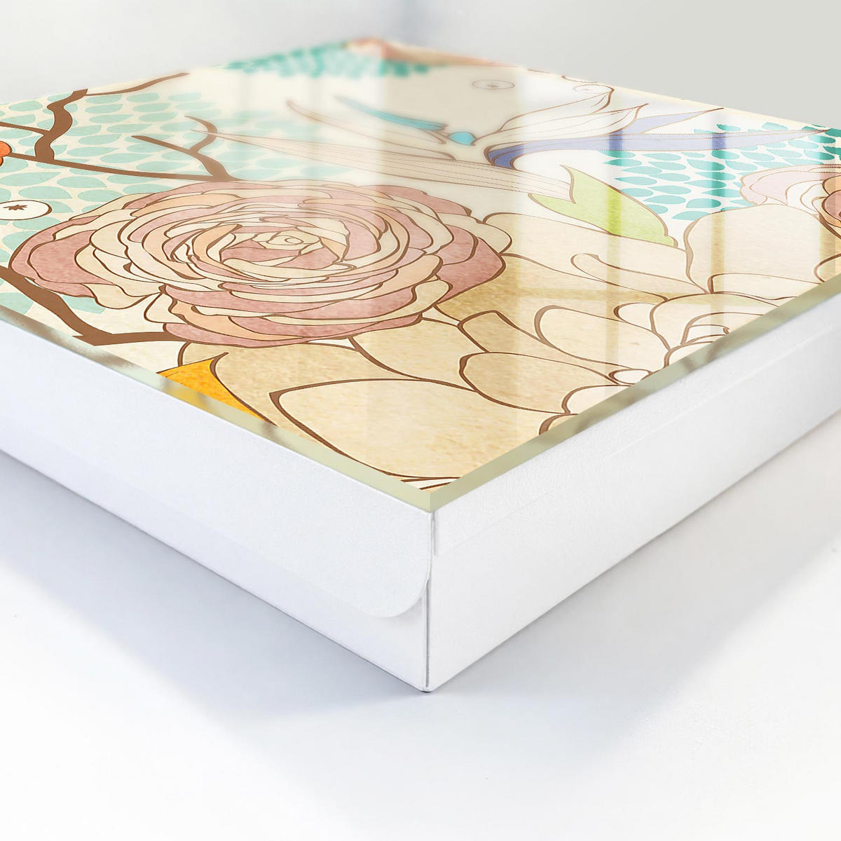 SCHLÜSSELBOX Weiß 30x30 cm – Türöffnung nach rechts - Abstrakte Blumen - Creme, Metall (30/30/5cm) - TULUP