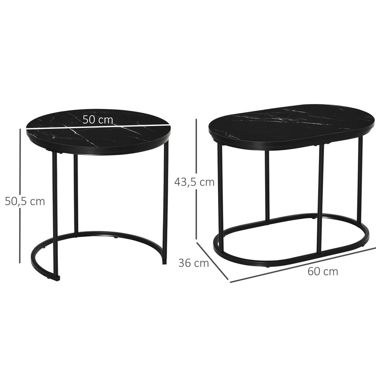SADA konferenčních stolků z oceli a MDF 50x50x50,5 cm a 60x36x43,5 cm černá stohovatelná s nastavitelnými nožkami - černá, kov (50/50/50.5cm) - Modfu