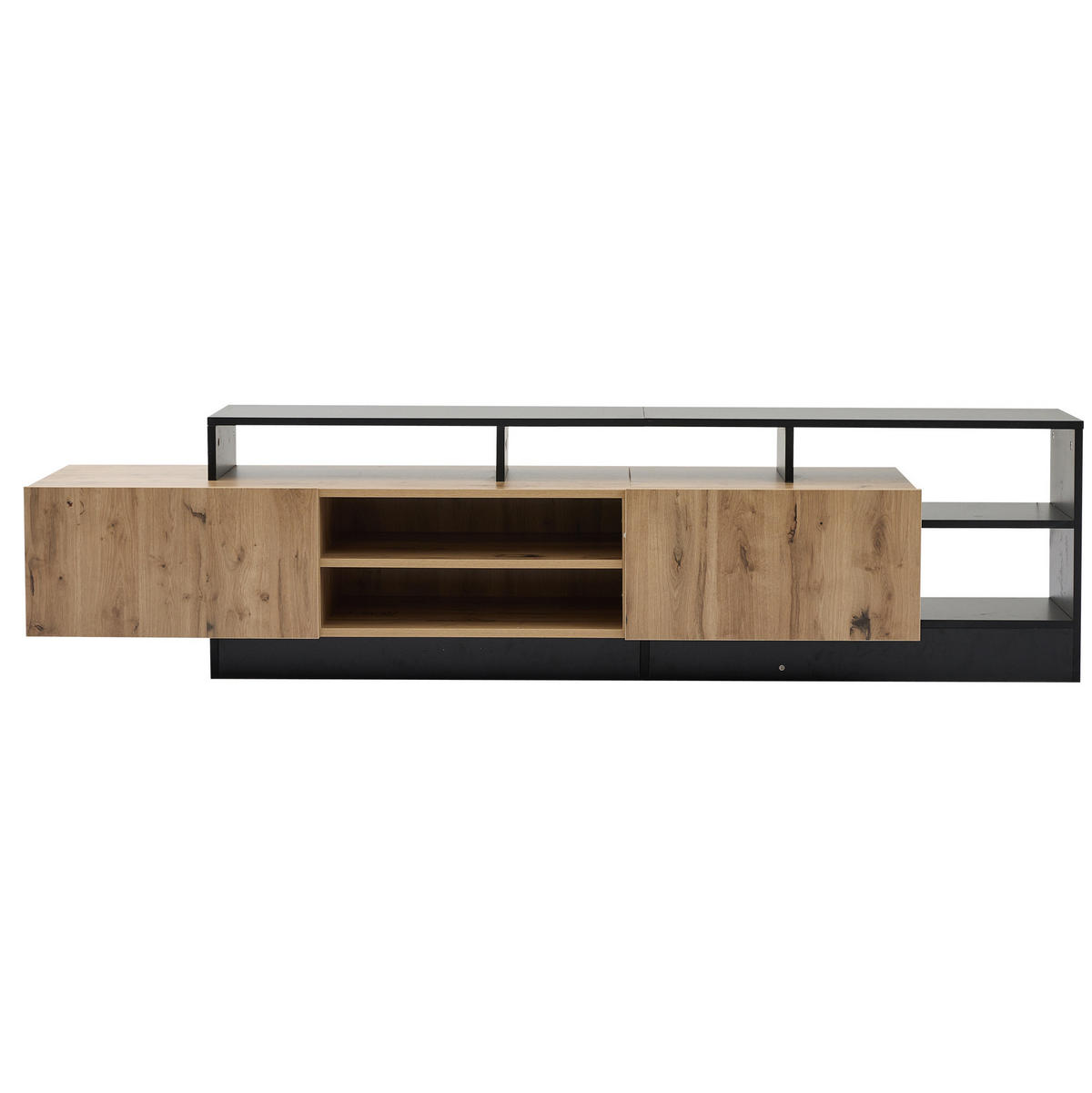 TV-SCHRANK aus Spanplatte 190x40x48,5 cm Eichefarben/Schwarz mit LED-Beleuchtung, viel Stauraum und Klapptüren - Schwarz, Holzwerkstoff (190/48.5/40cm) - Modfu