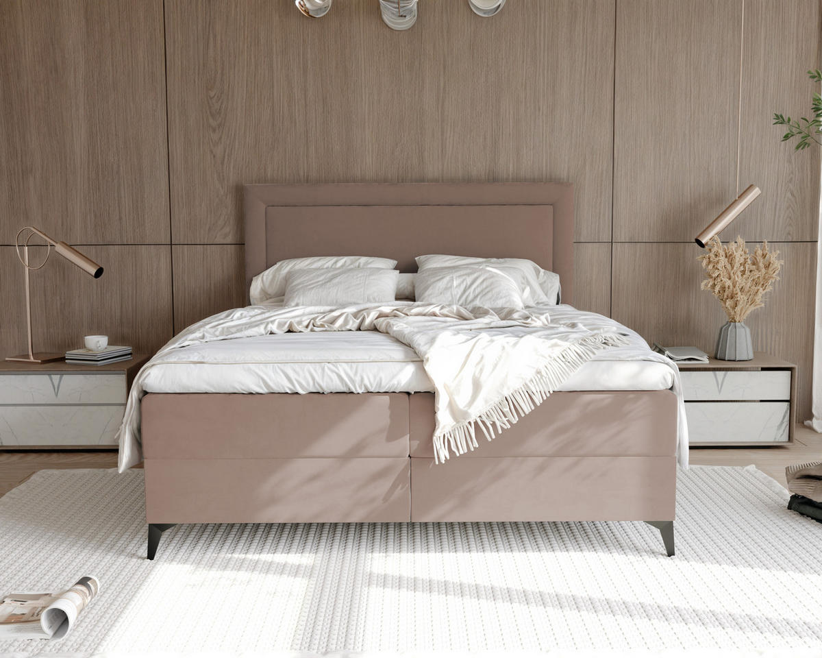 BOXBETT NERO 200/200 cm mit Matratze und Topper, Hellbraun - Hellbraun/Schwarz, Holzwerkstoff/Textil (200/200cm) - Idohome
