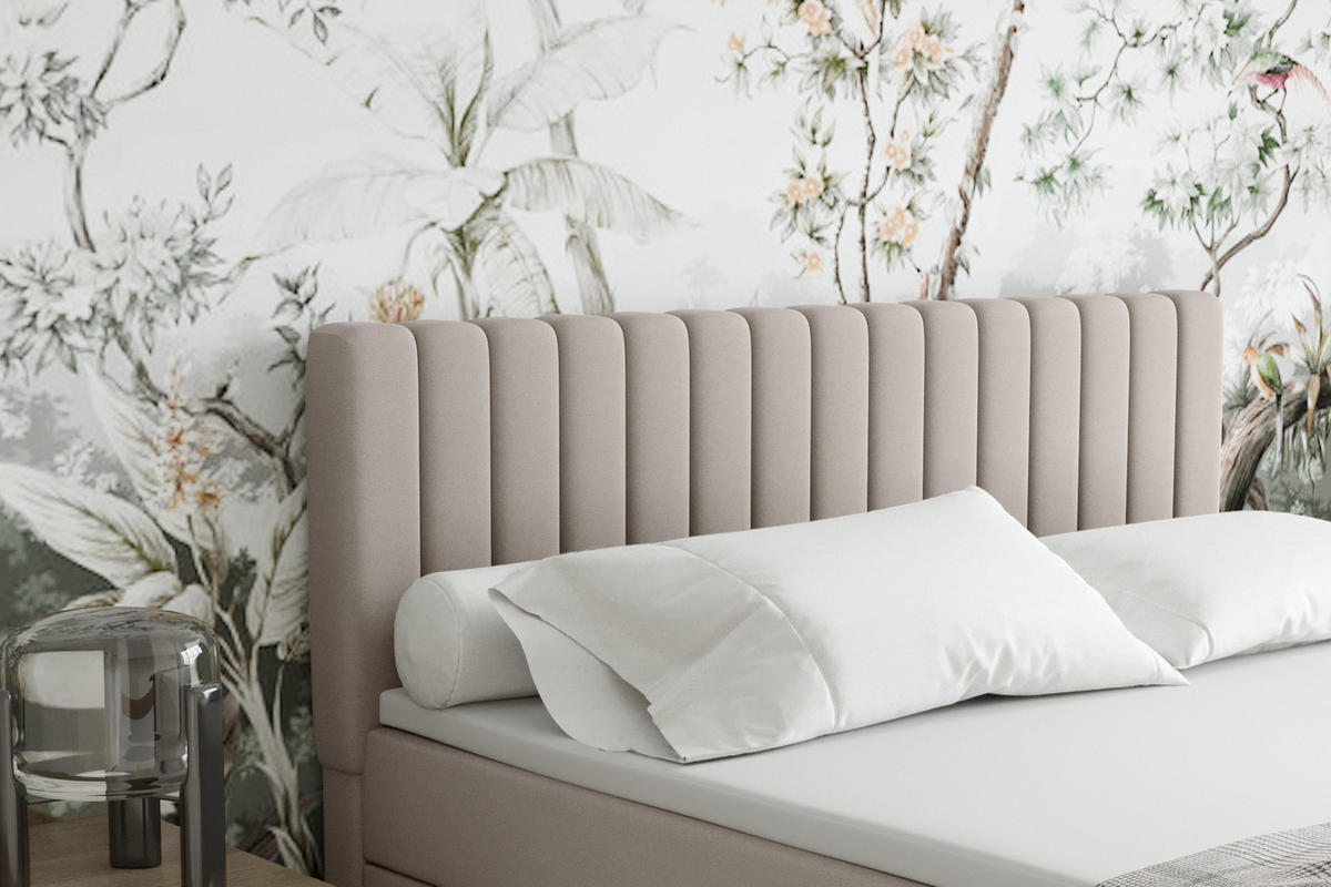 BOXBETT Everest beige 180 x 200 cm Doppelbett mit hochwertiger Bonell-Matratze und Topper - Cappuccino, Holz (180/200cm) - Panda Möbel