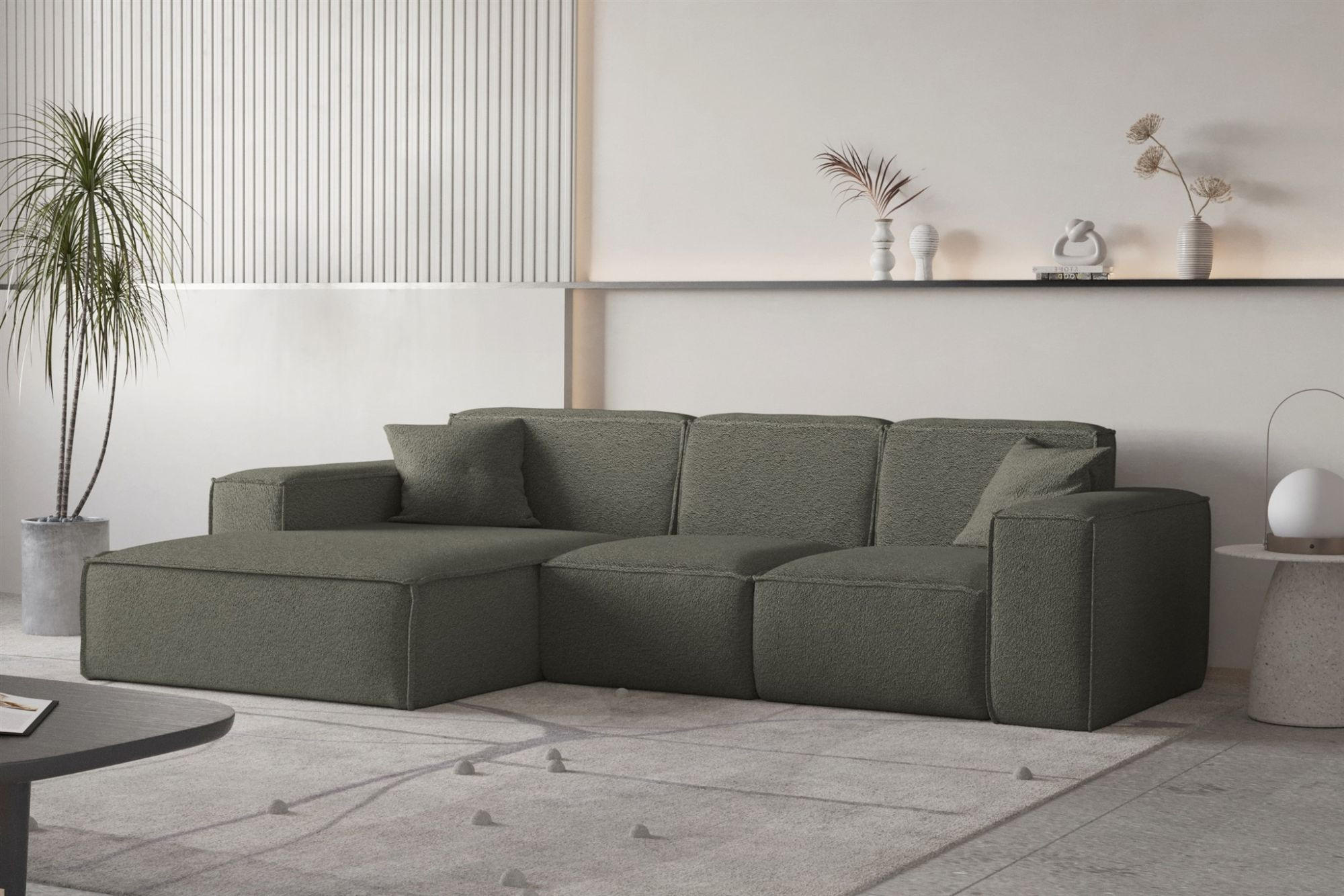 ECKSOFA Ottom Celes Premium Ascot Bukla - Jadegrün, Holzwerkstoff/Textil (266/165cm) - Fun Möbel