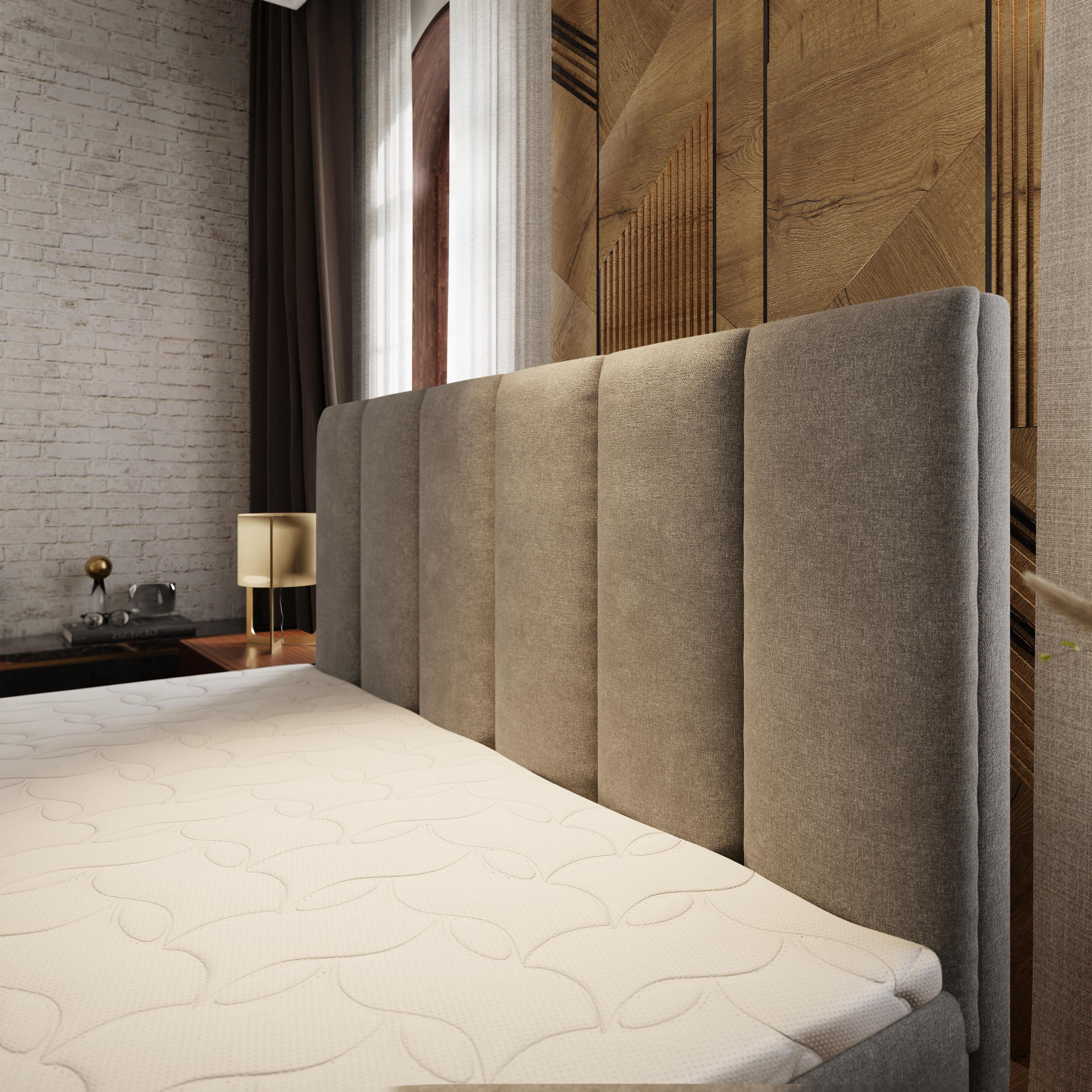 Thumbnail - Masseno Boxbett, Hellbraun, Holz, H2 + H3, 160x200 cm, Schlafzimmer, Betten, Boxspringbetten
