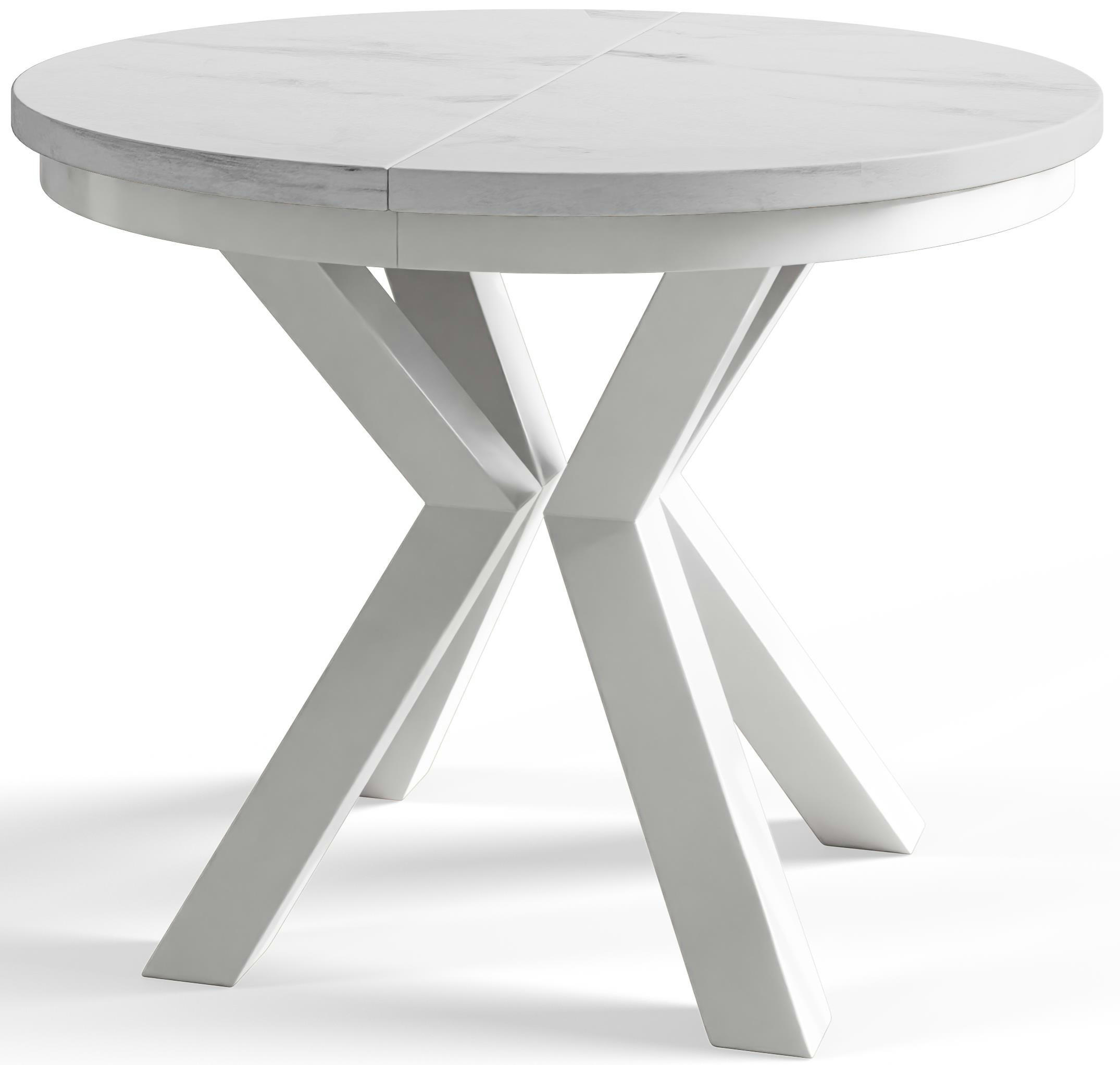 ESSZIMMERTISCH LOFT, ausziehbarer Tisch 120 cm/200 cm, Farbe: Hellgrau, mit Metallbeinen in Farbe Weiß - Hellgrau/Weiß, Holzwerkstoff (120/120/76cm) - Alpi-Möbel