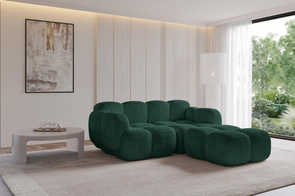 ECKSOFA modulares Sofa Rechts Miko-L1 214x205x75 Grün Velours - Schwarz/Grün, Holzwerkstoff/Kunststoff (214/205cm) - ALTDECOR