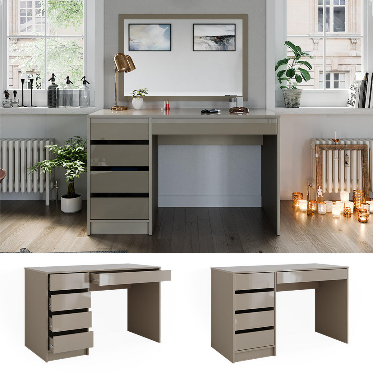 SCHREIBTISCH Sherry Greige Hochglanz 55 cm - Greige, Holzwerkstoff (120/55/75cm) - Vicco
