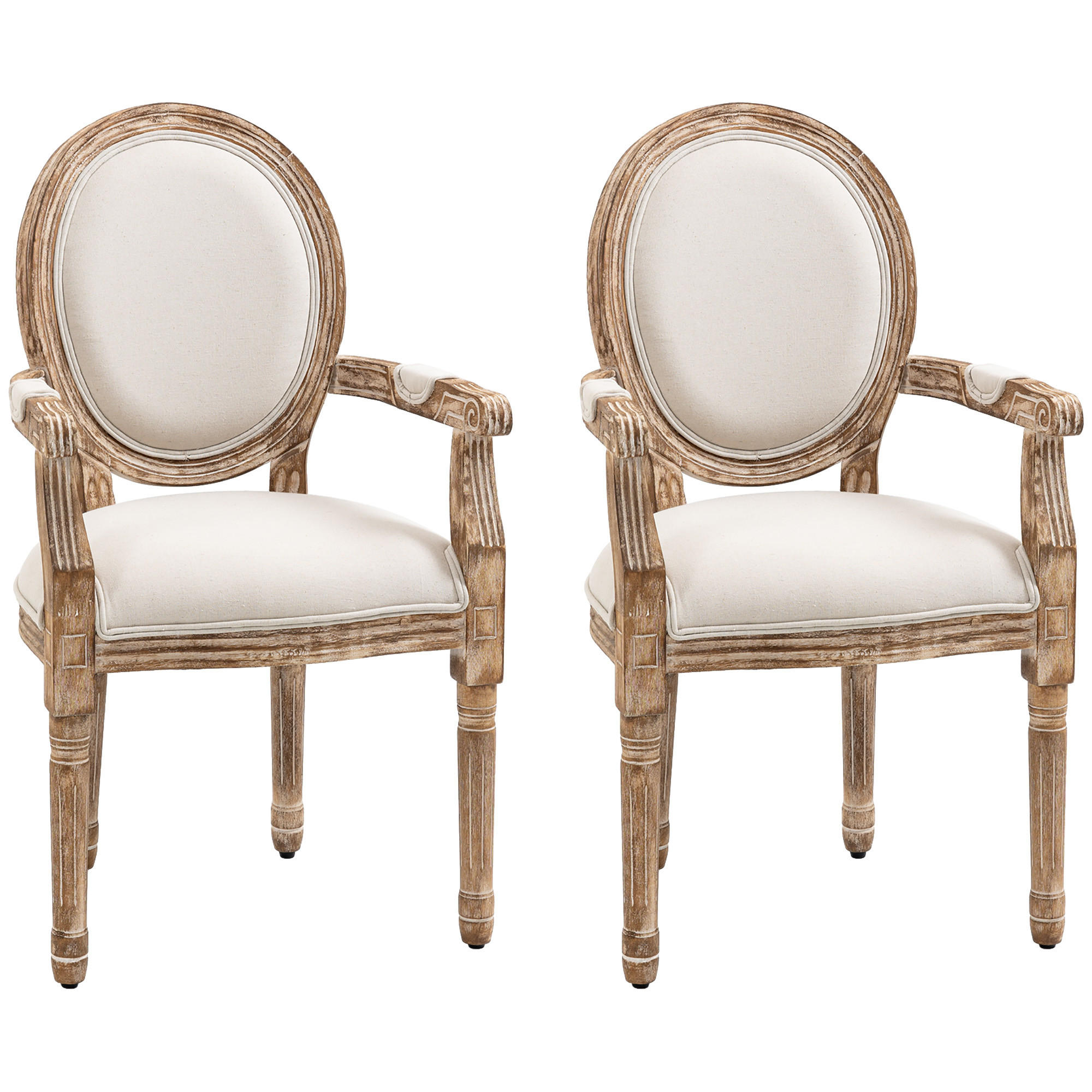 ESSZIMMERSTÜHLE 2ER-SET aus Gummiholz Polyester Cremeweiß - Creme, Textil (55.5/96/56cm) - HOMCOM