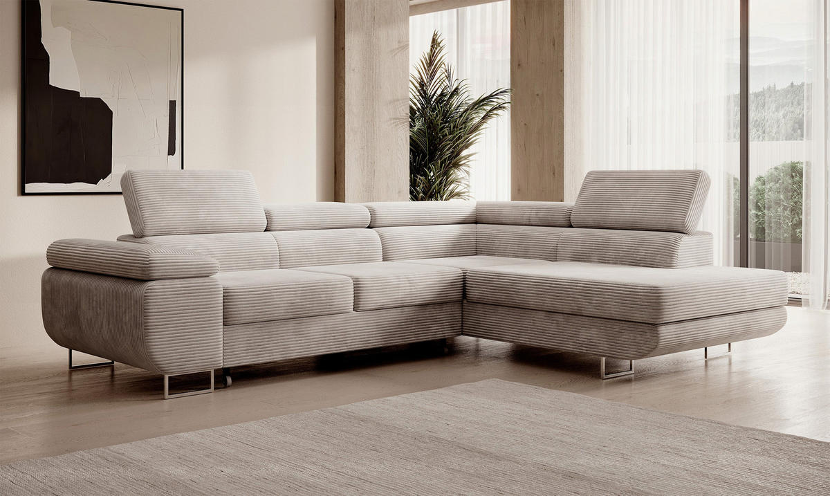 ECKSOFA Stevil Graubeige Cordbezug - Greige/Silberfarben, Textil/Metall (275/203cm) - Selsey