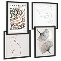 BILDER SET 4er Set - 50x50 cm & 40x60 cm Schwarzer Rahmen - Abstrakte Boho-Blattformen - Schwarz, Kunststoff (50/50cm) - TULUP