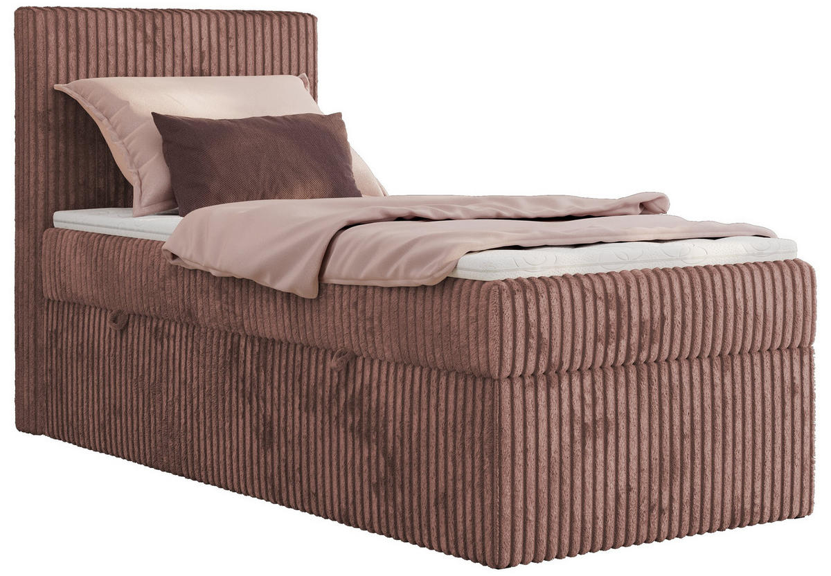 BOXBETT TILIANO 90/200 - Rosa Cord - H3 - Visco Topper - Links - Rosa, Textil (90/200cm) - MKS